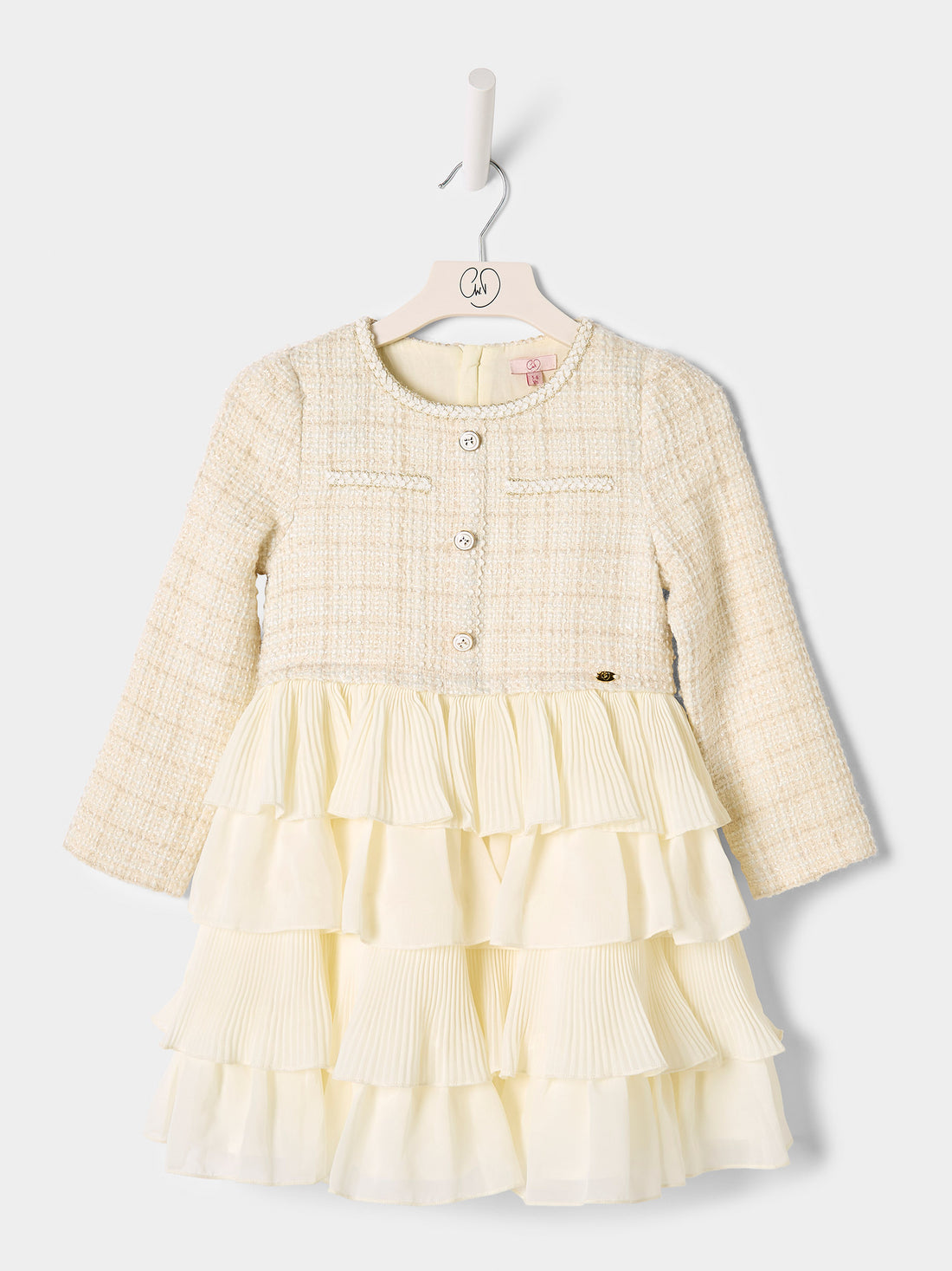 Briar Pink Boucle pleated 2-in-1 Dress Available in Pink and Cream