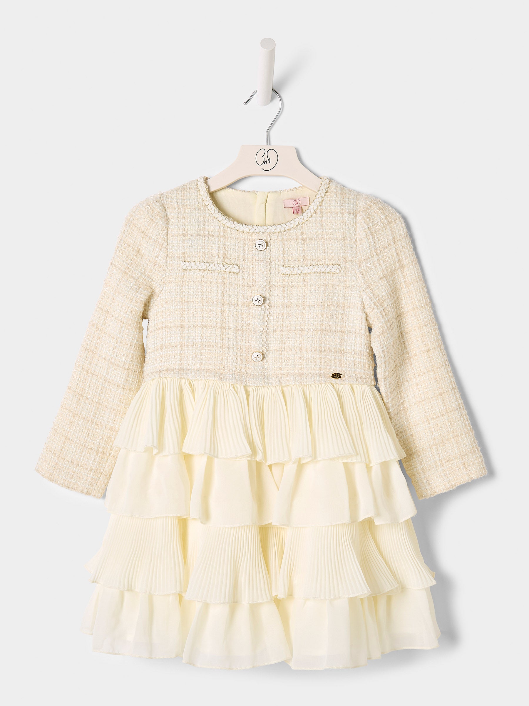 Briar Pink Boucle pleated 2-in-1 Dress Available in Pink and Cream