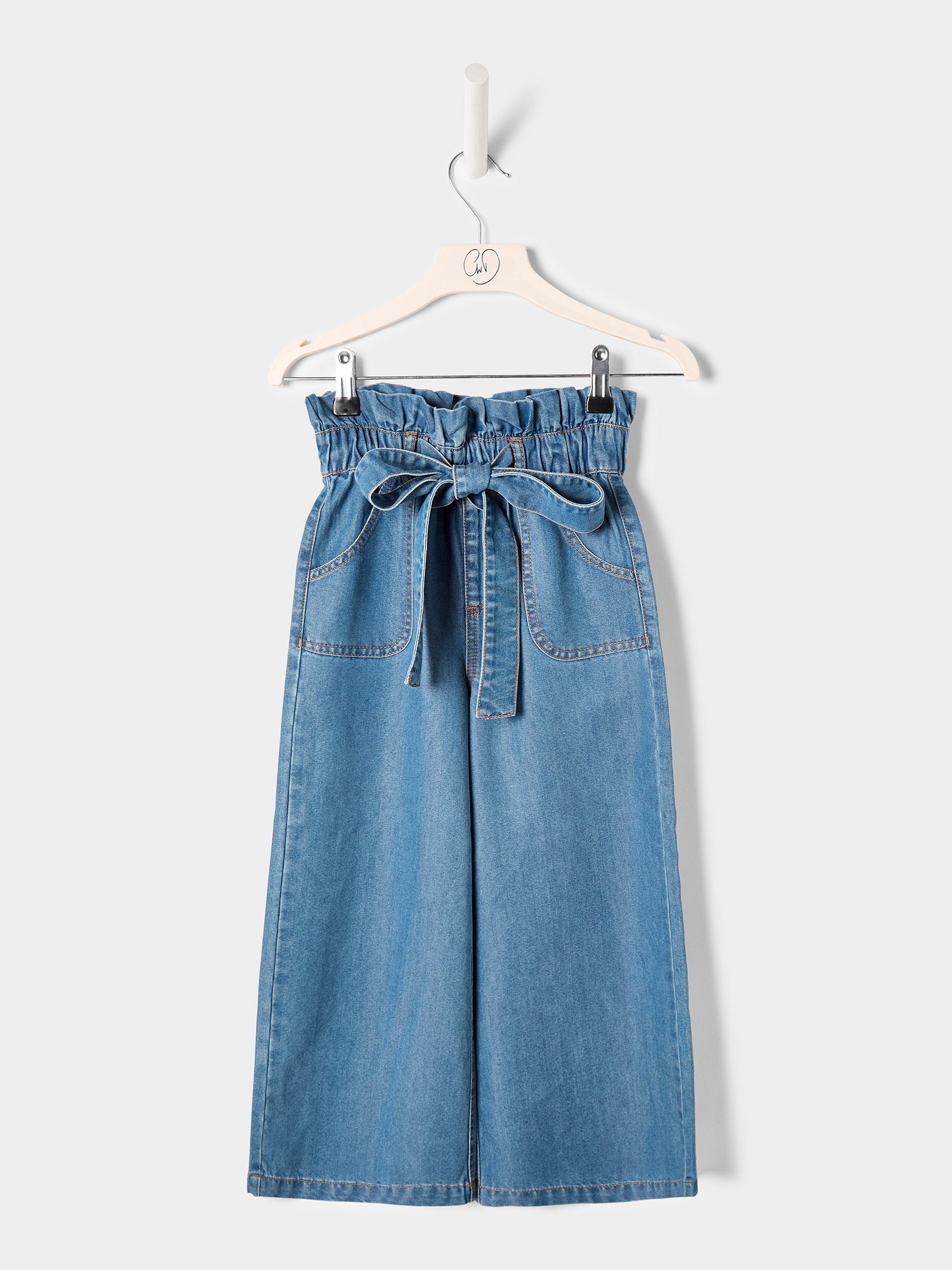 Lilia Wide-Leg Bow Denim Jean