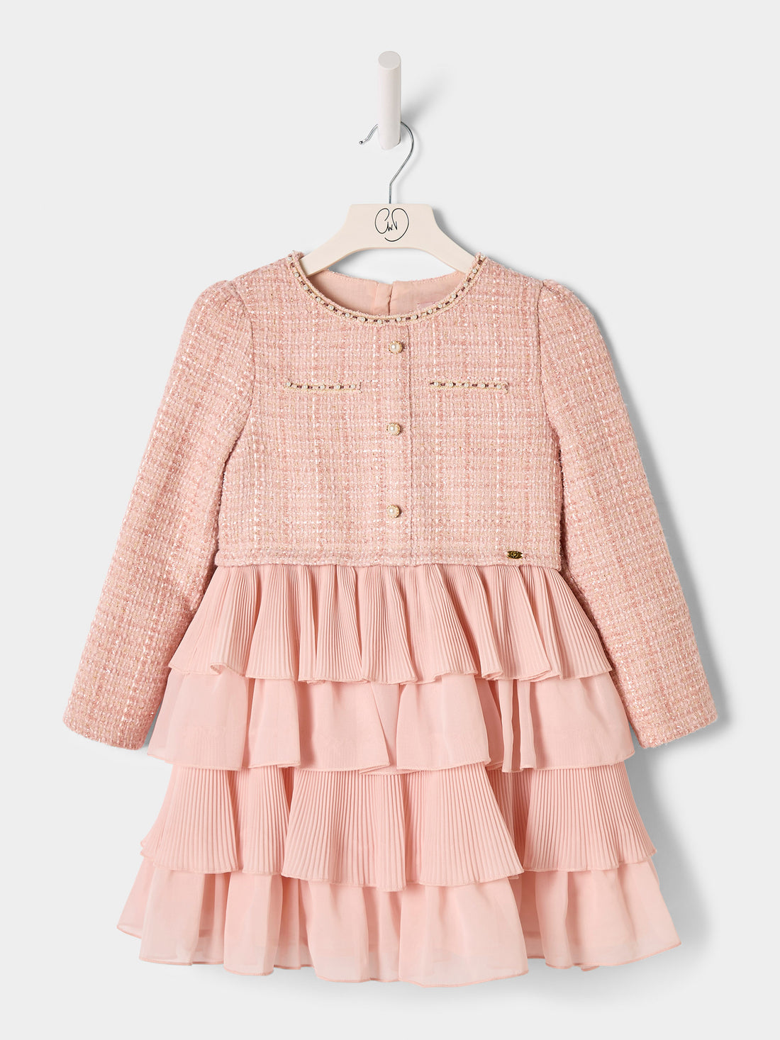 Briar Pink Boucle pleated 2-in-1 Dress Available in Pink and Cream