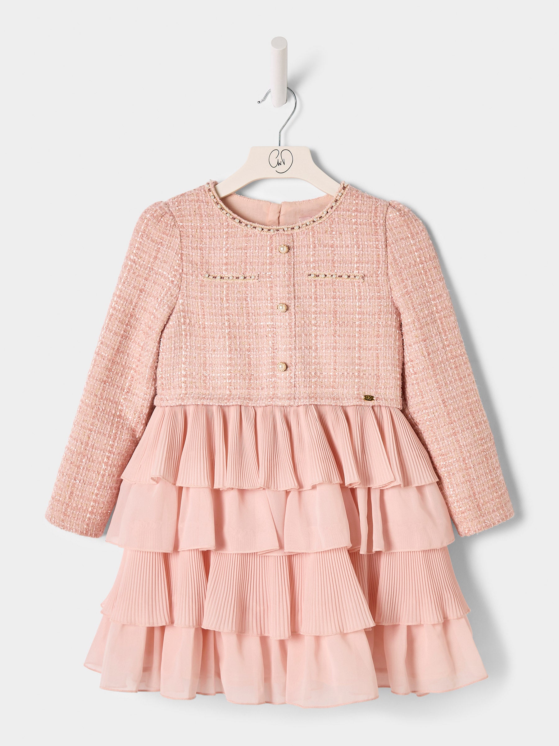 Briar Pink Boucle pleated 2-in-1 Dress Available in Pink and Cream