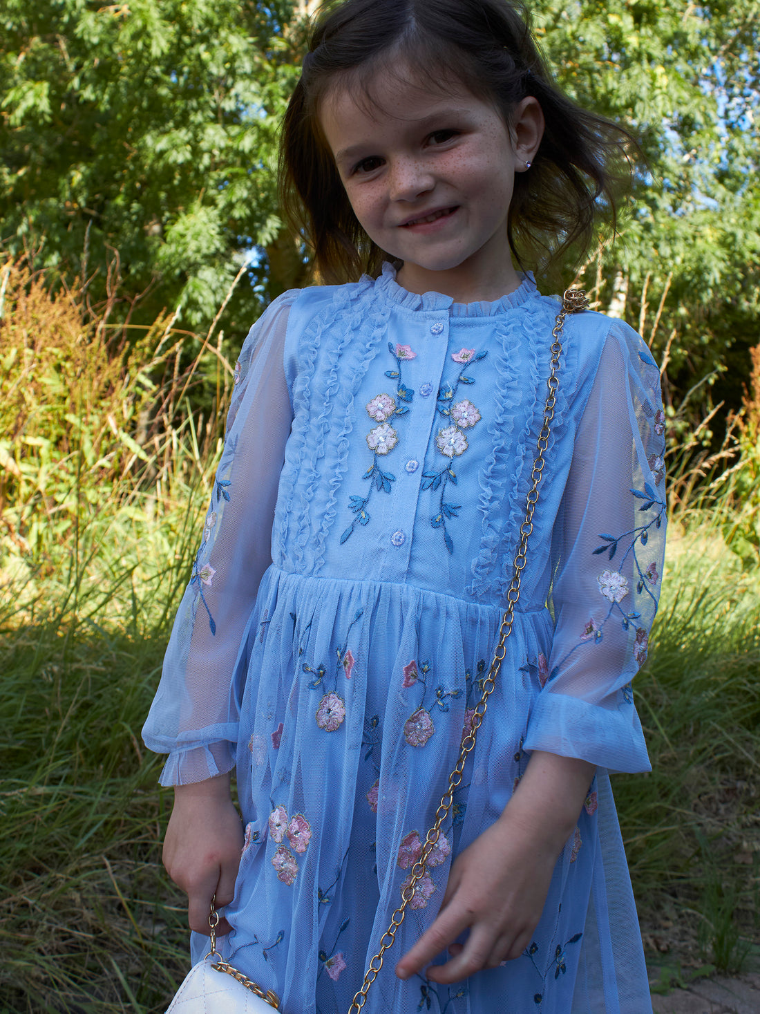 GWD Cardi Ice Blue Embroidered Mesh Dress