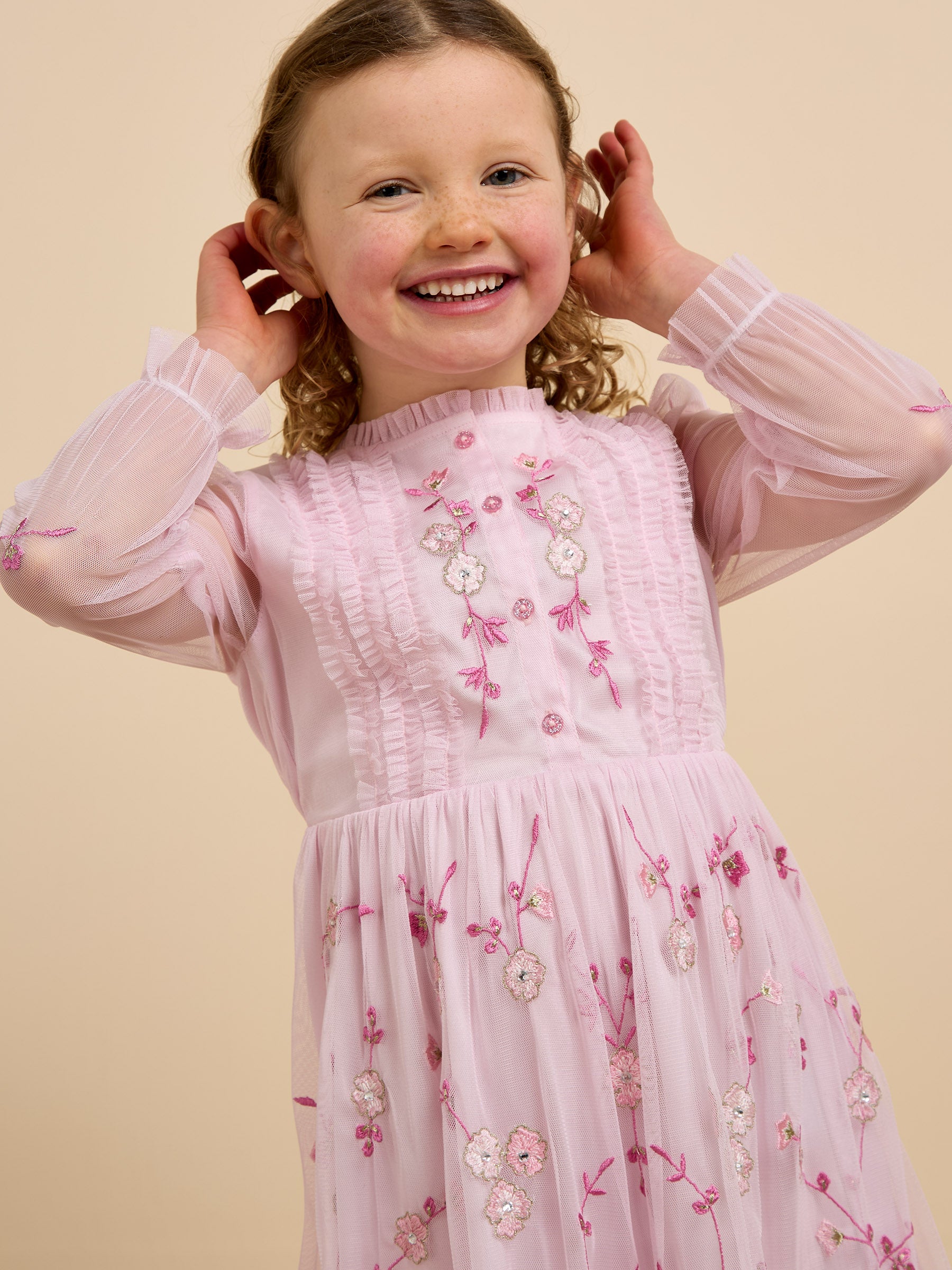 GWD Cardi Pink Embroidered Mesh Dress