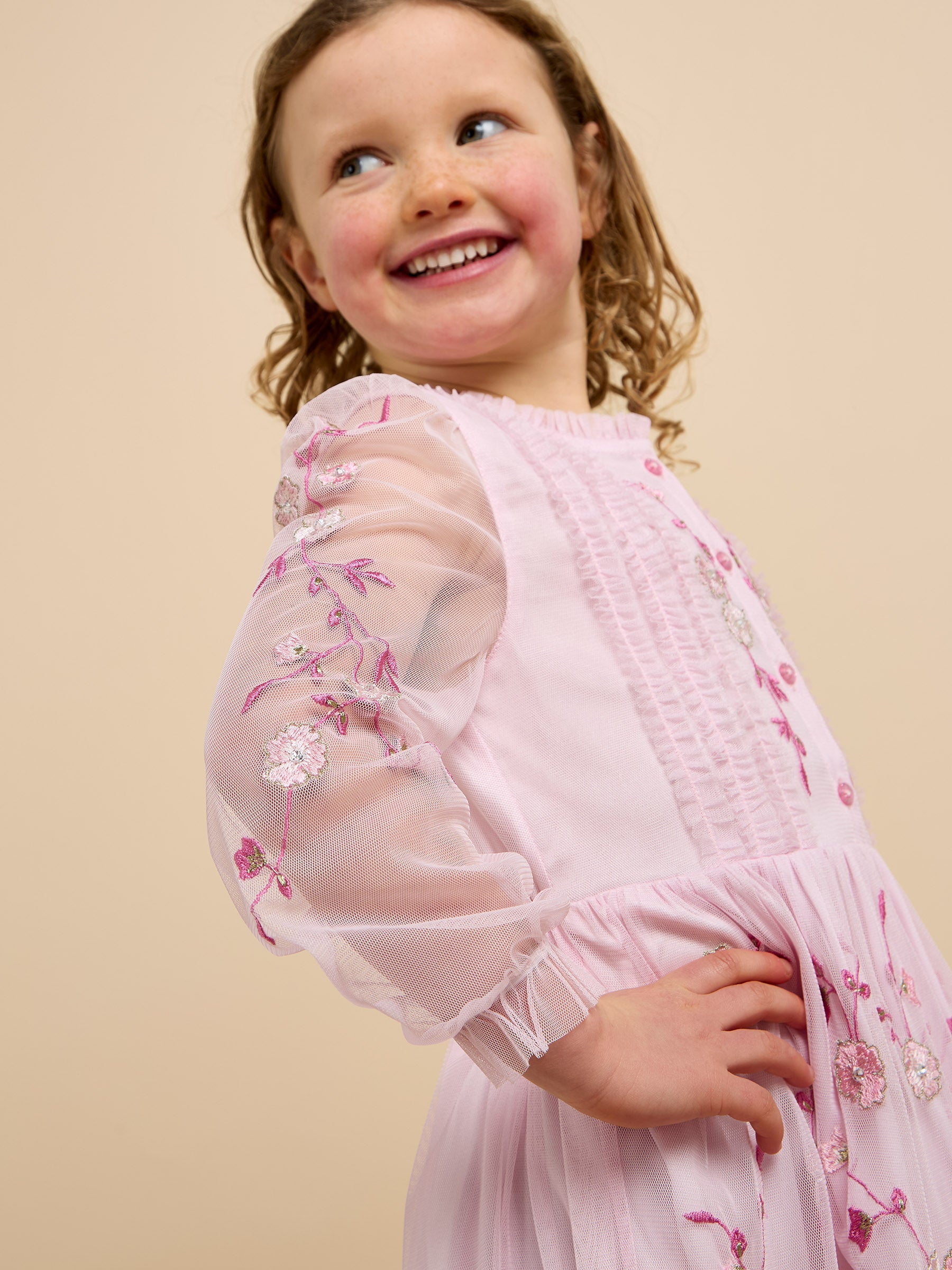 GWD Cardi Pink Embroidered Mesh Dress