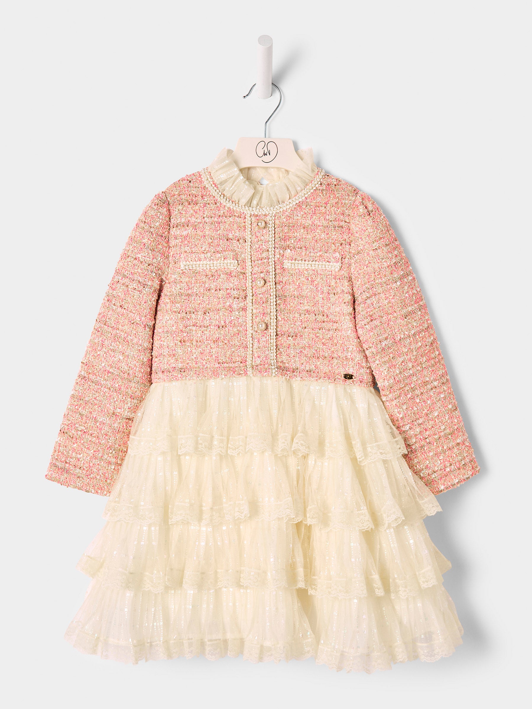 Celine Pink Boucle Mesh Tiered 2-in-1 Dress