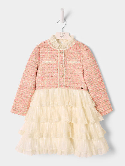 Celine Pink Boucle Mesh Tiered 2-in-1 Dress