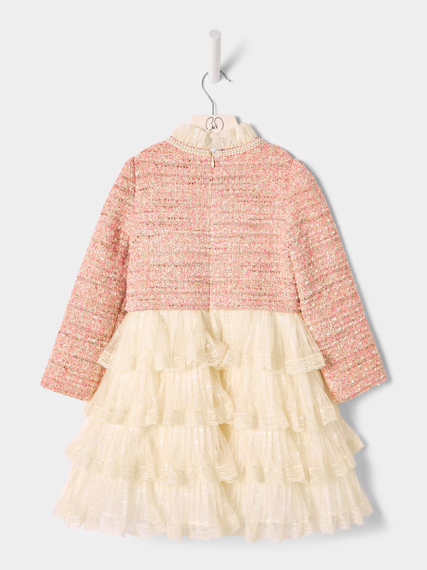 Celine Pink Boucle Mesh Tiered 2-in-1 Dress