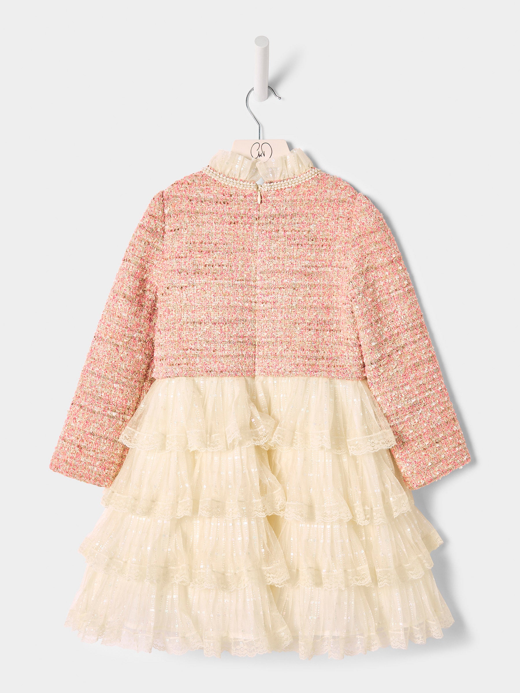 Celine Pink Boucle Mesh Tiered 2-in-1 Dress