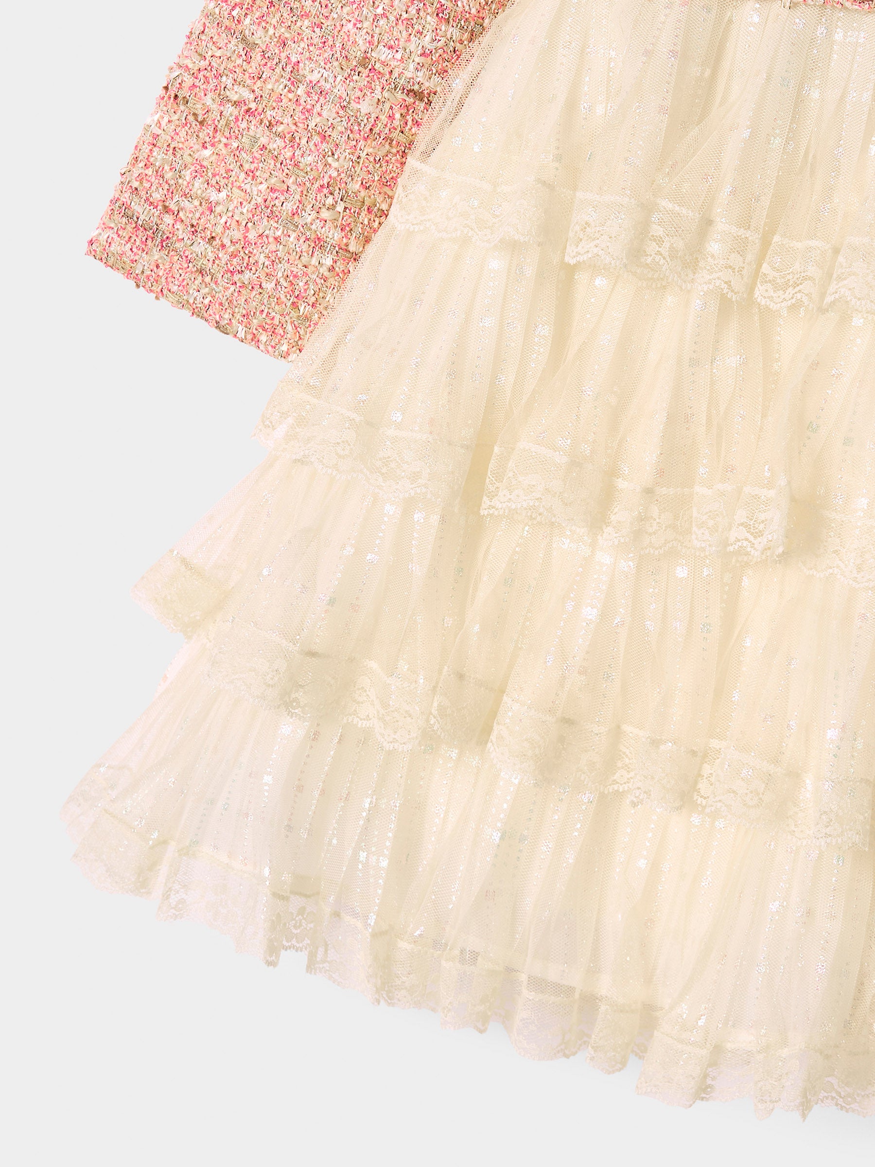 Celine Pink Boucle Mesh Tiered 2-in-1 Dress