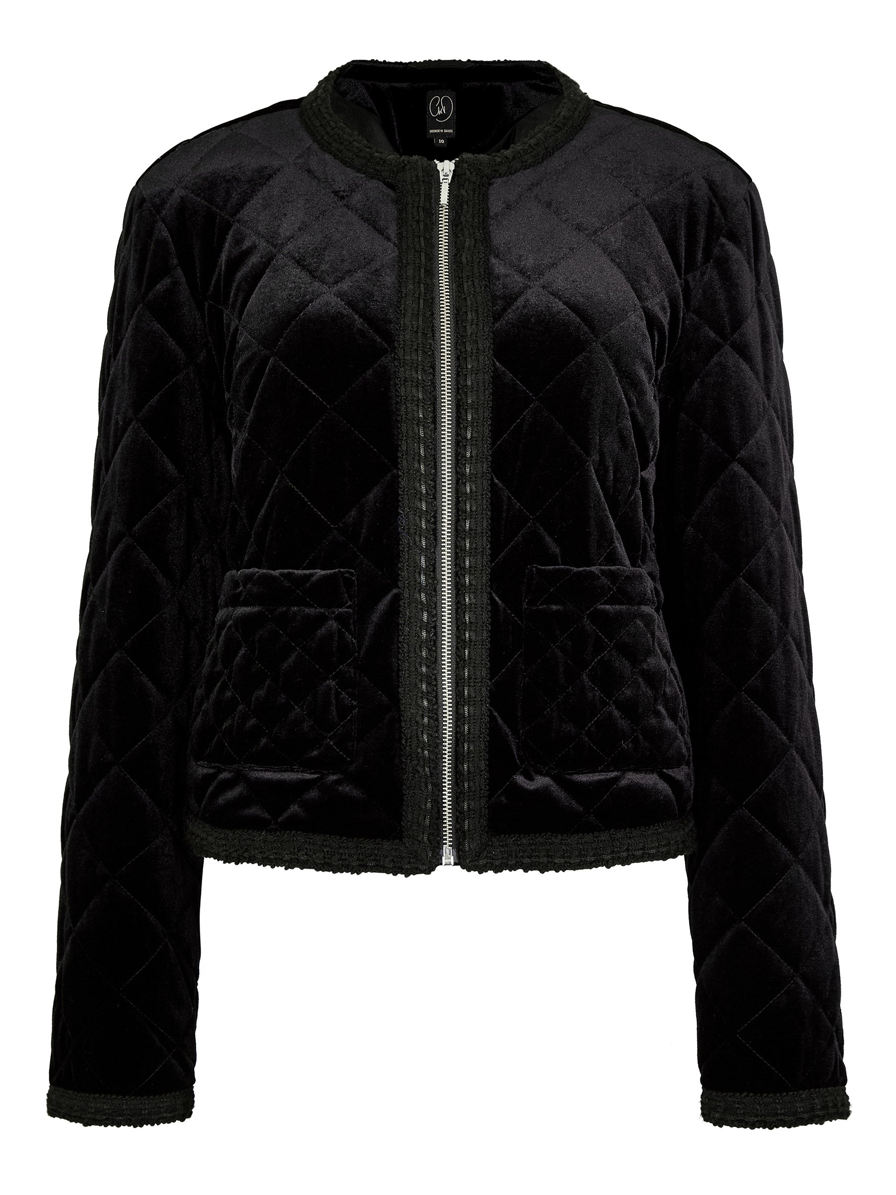 Ella Quilted Velvet Bomber – Black