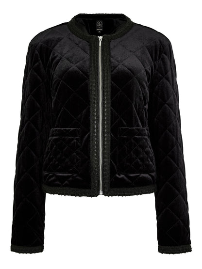 Ella Quilted Velvet Bomber – Black