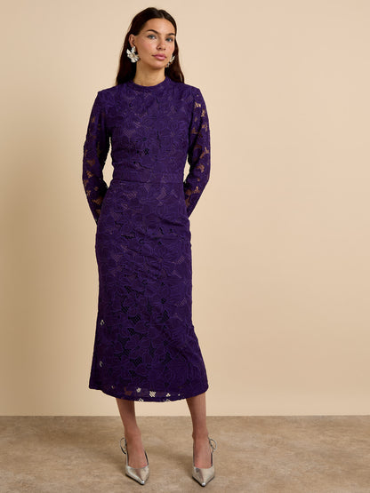 GWD Freya Floral Lace Purple Midi Dress