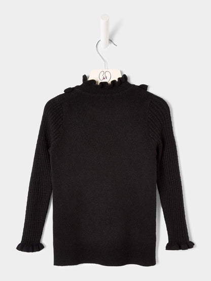 Girls Faye Knitted Top Ruffle Neck  Rib Jumper Available in Black and Cream