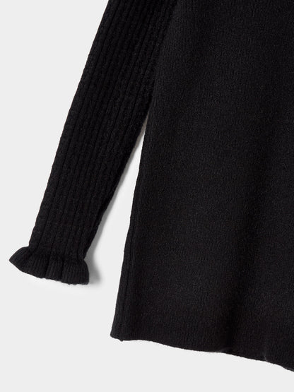 Girls Faye Knitted Top Ruffle Neck  Rib Jumper Available in Black and Cream