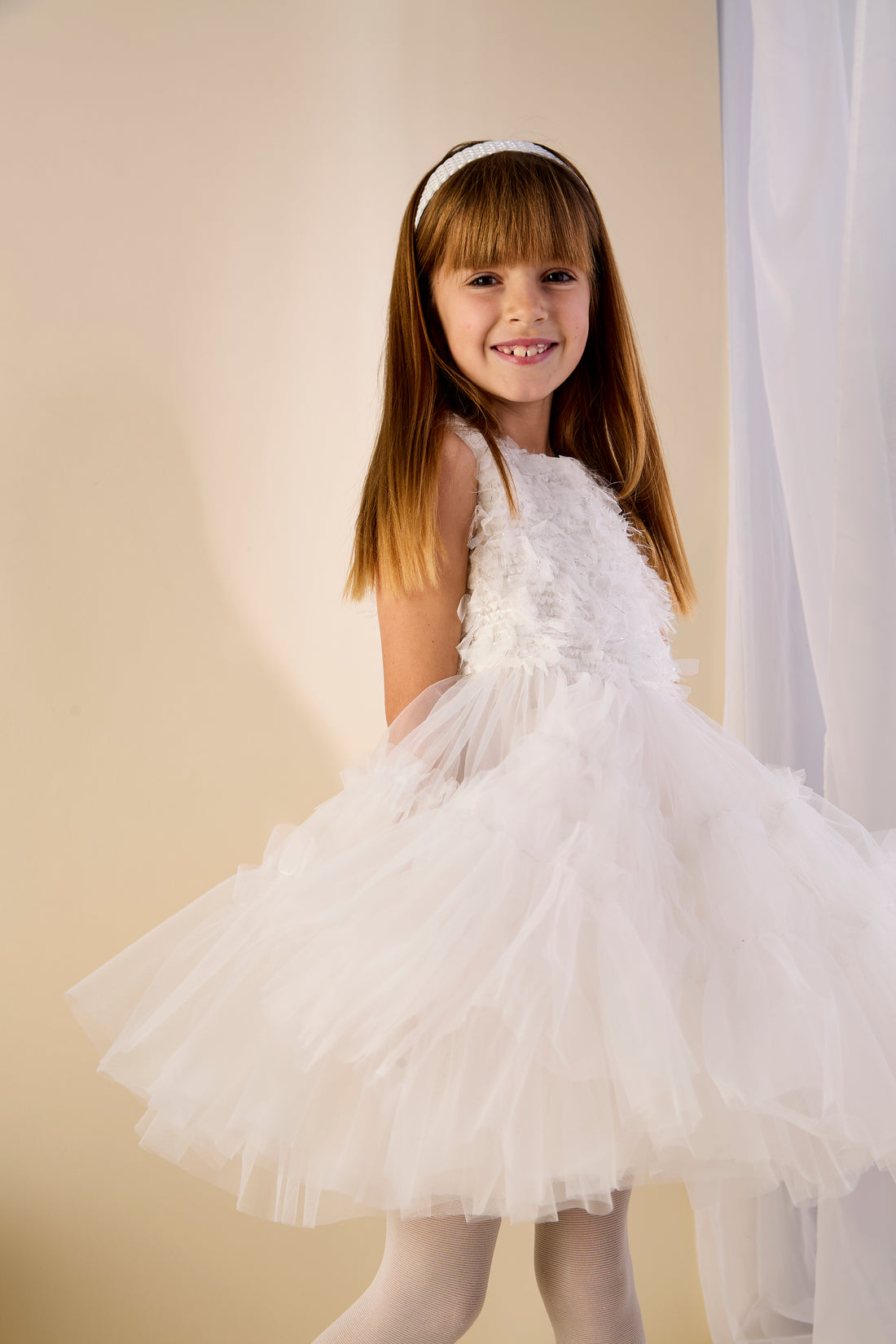 GWD Filly Ruffle Princess Dress – White Tulle Flower Girl & Party Dress