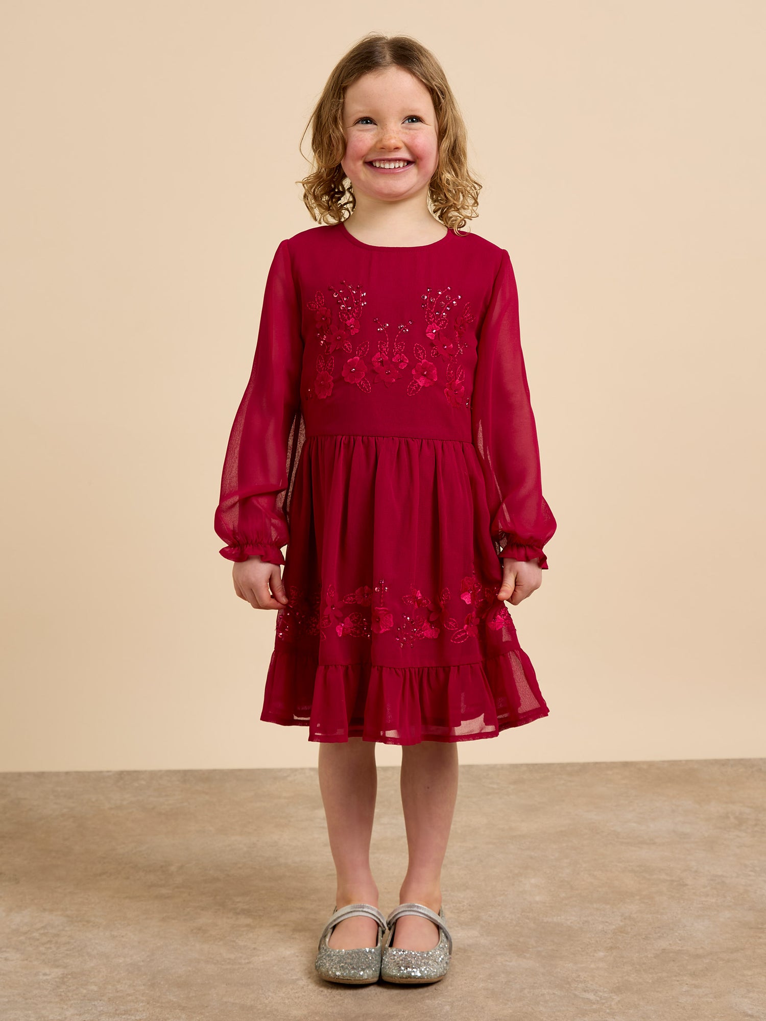 GWD Flora Red Applique Flower Dress