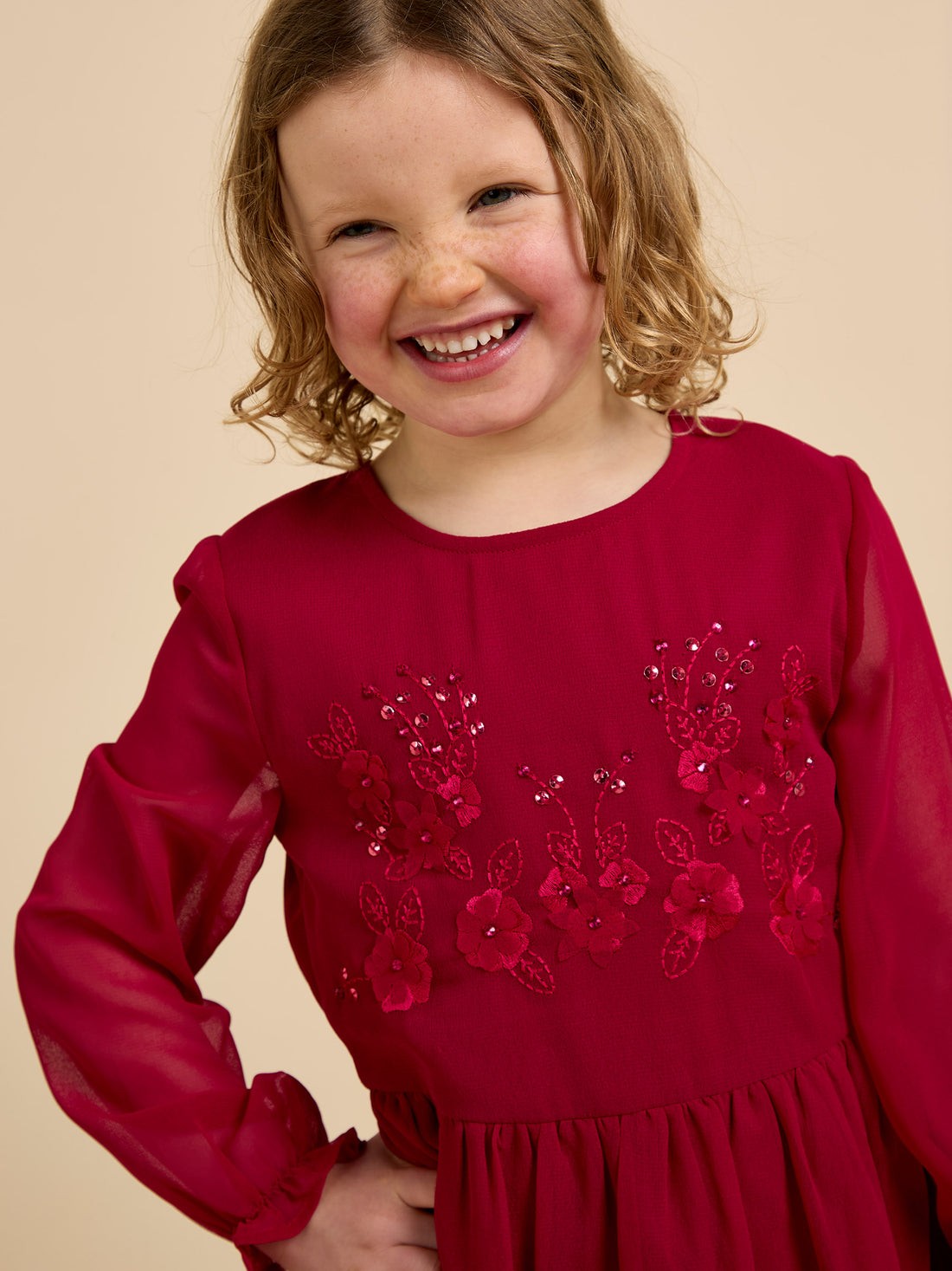 GWD Flora Red Applique Flower Dress