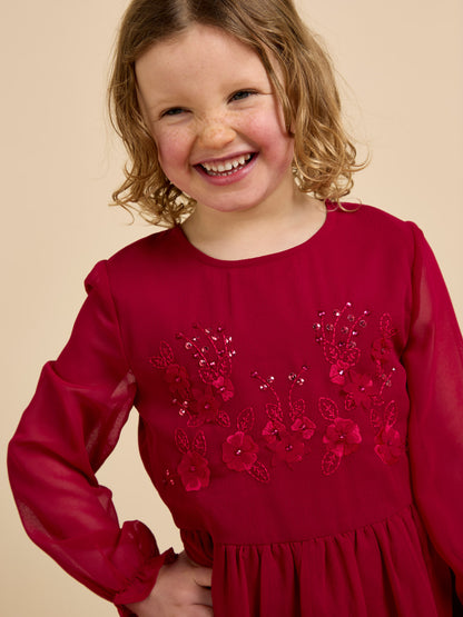 GWD Flora Red Applique Flower Dress