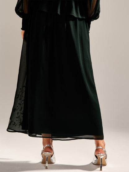 GWD Floral Embellished Sparda Skirt in Dark Green