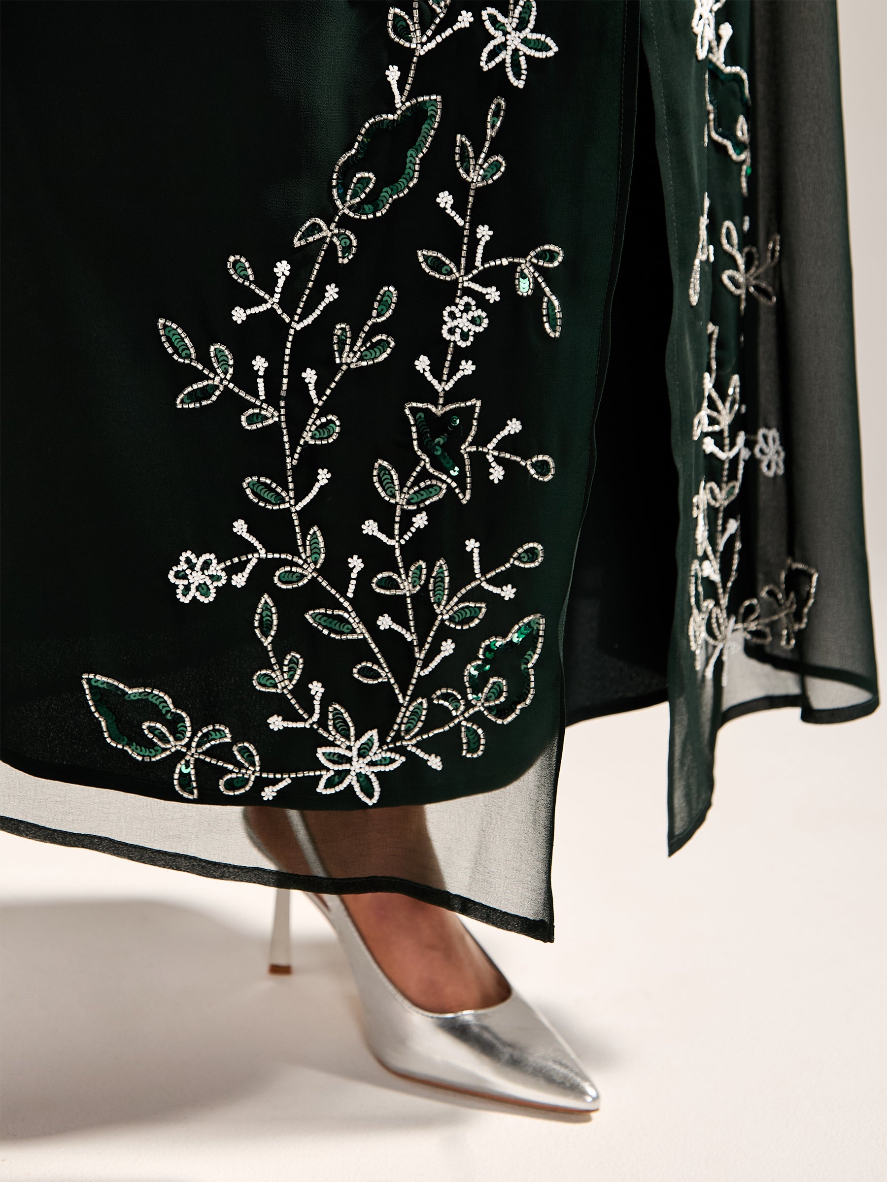 GWD Floral Embellished Sparda Skirt in Dark Green