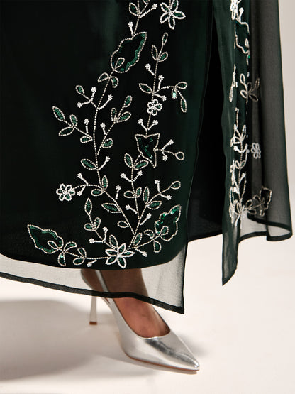 GWD Floral Embellished Sparda Skirt in Dark Green