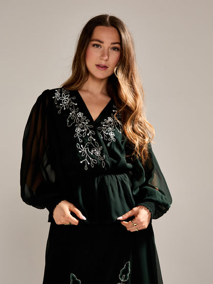 GWD Floral Dark Green Embellished Sparda Top