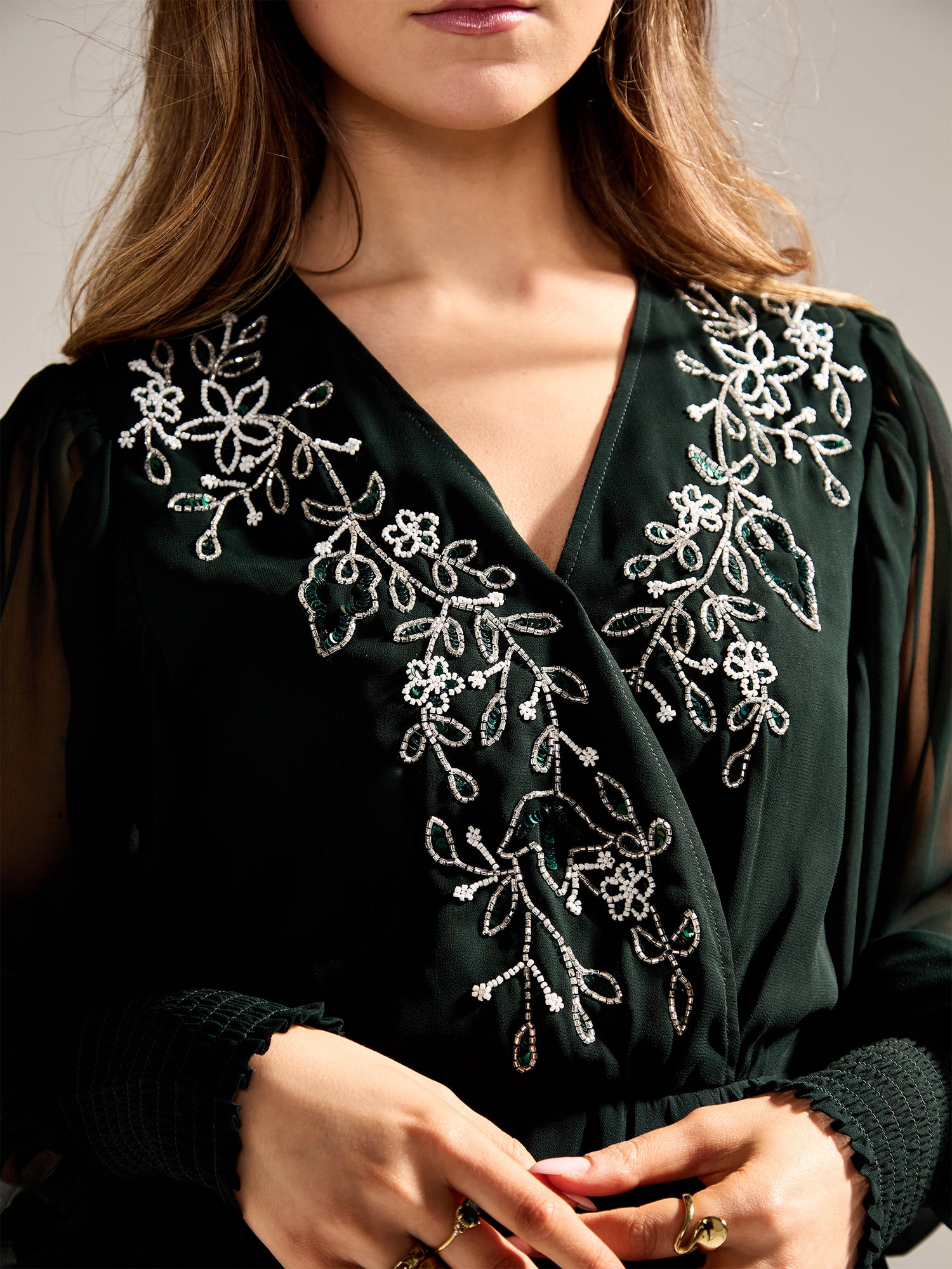 GWD Floral Dark Green Embellished Sparda Top