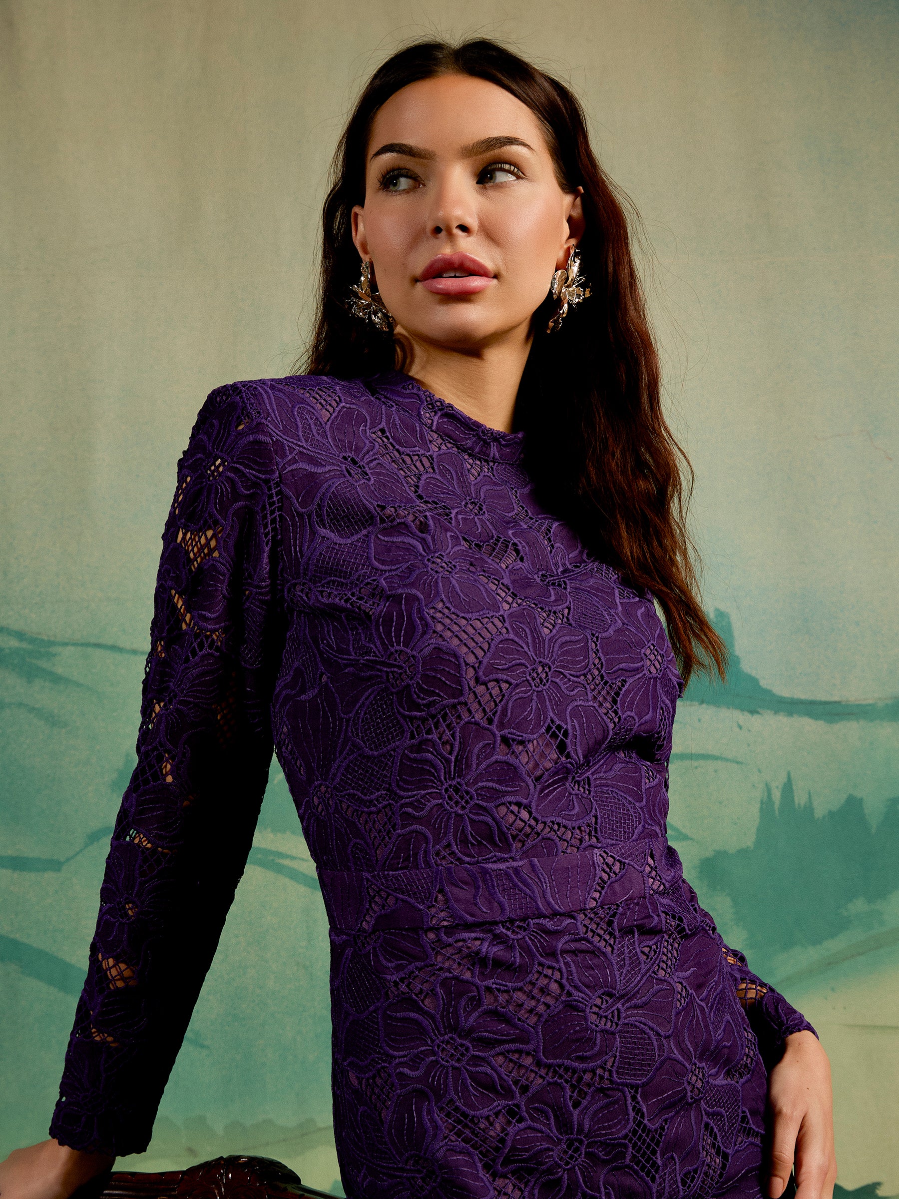 GWD Freya Floral Lace Purple Midi Dress