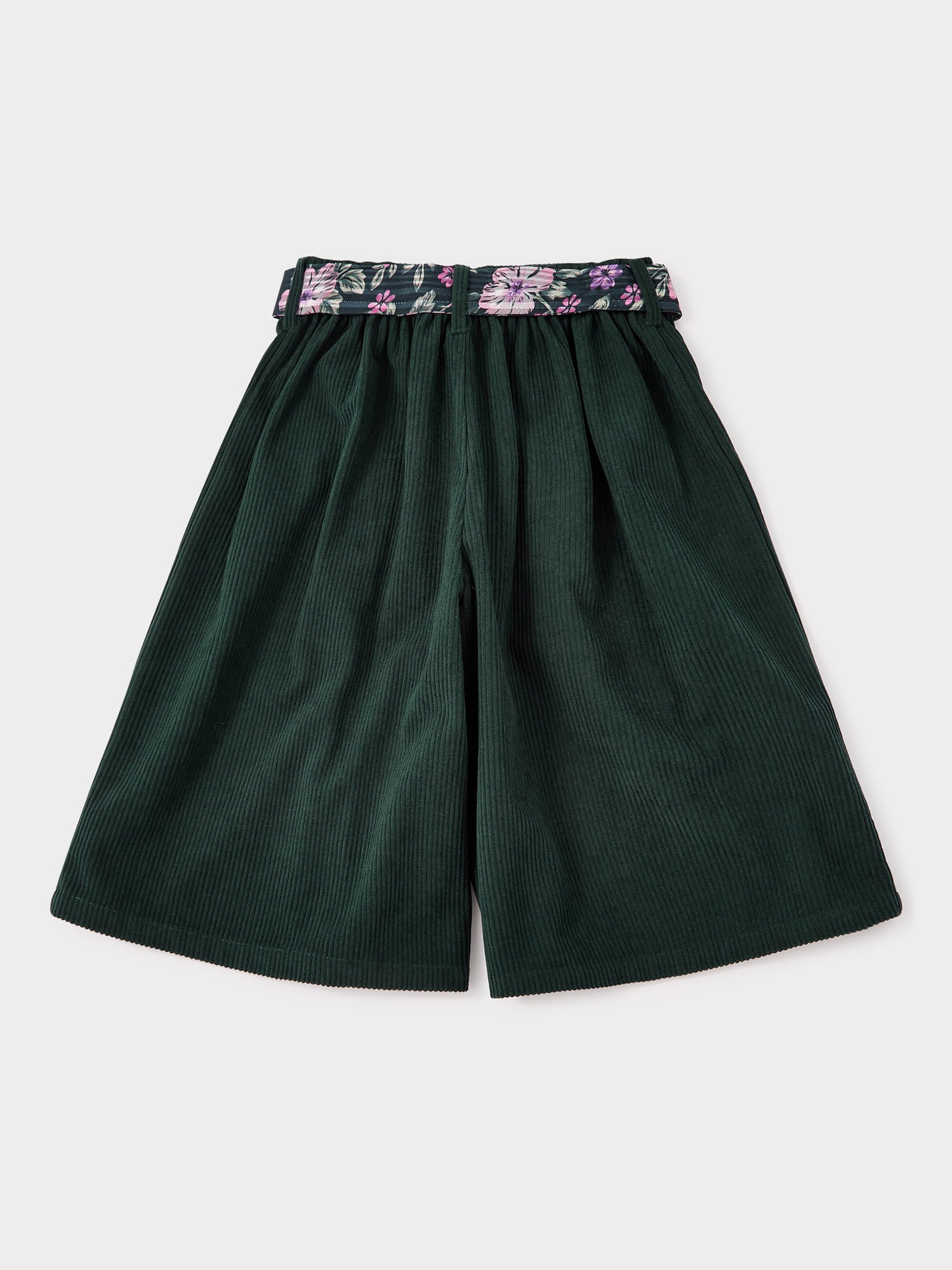 Jade Green Corduroy Culottes with Floral Belt