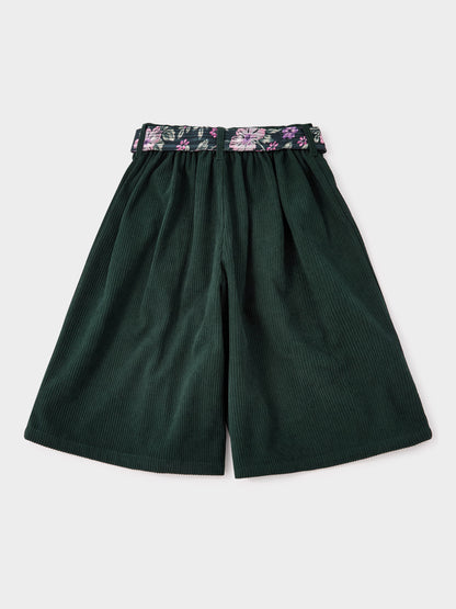 Jade Green Corduroy Culottes with Floral Belt