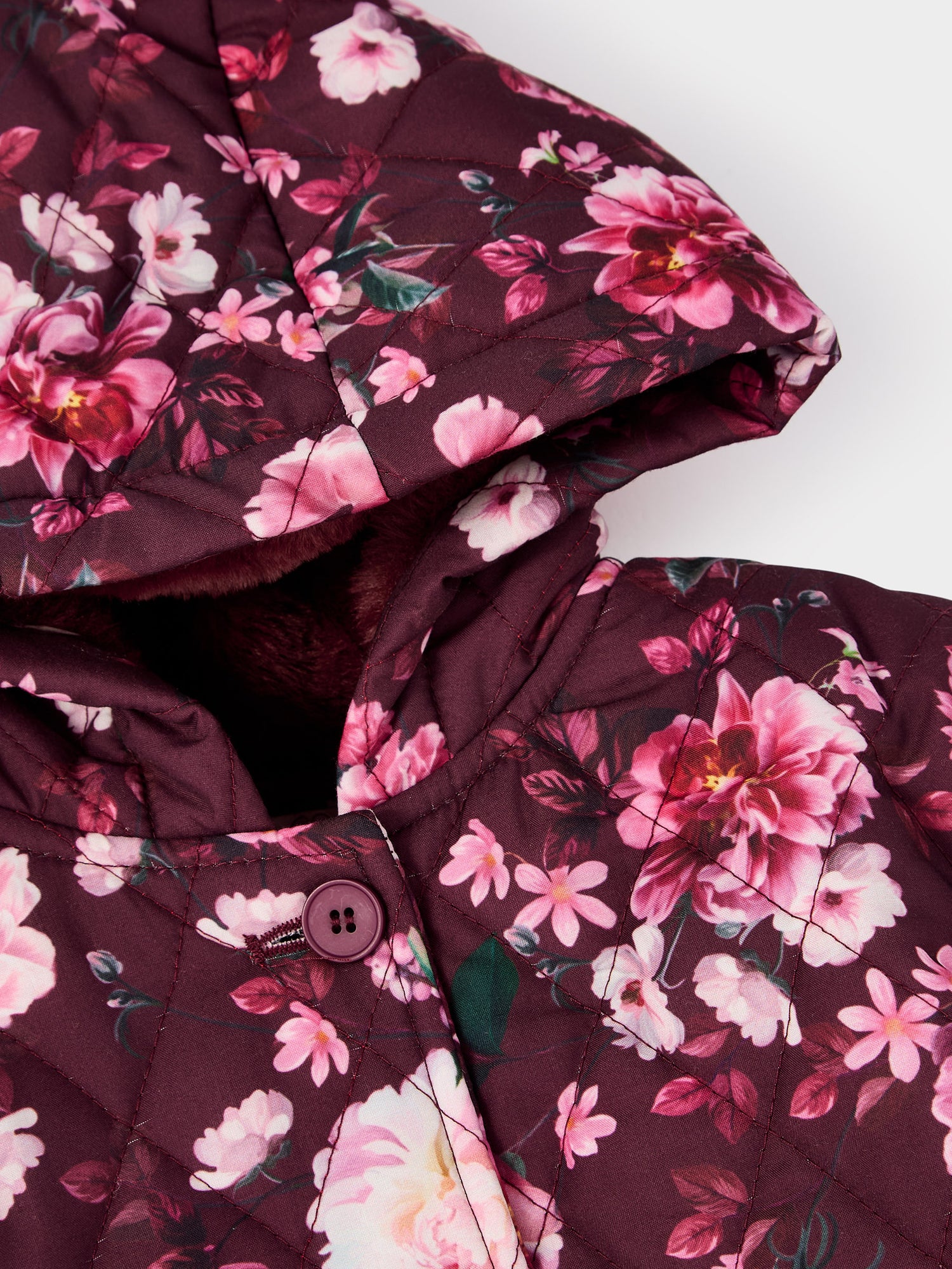 Keely Floral Print Faux Fur Lined Hooded Jacket