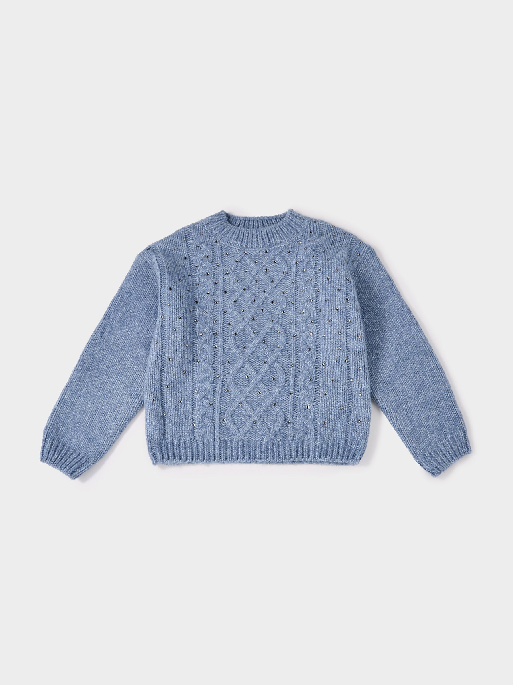 Molly Cornflour Blue Cable Knit Diamanté Jumper