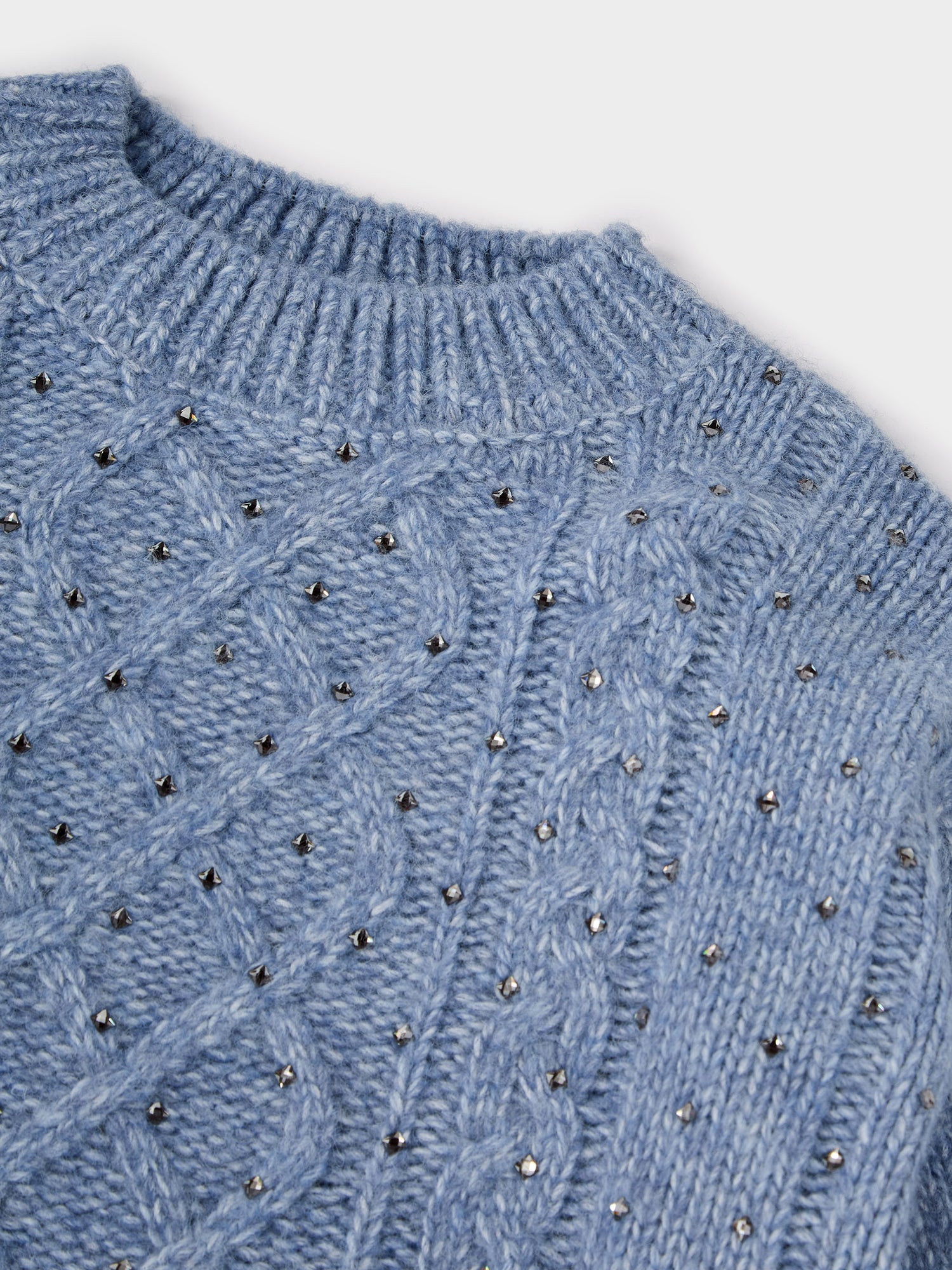 Molly Cornflour Blue Cable Knit Diamanté Jumper