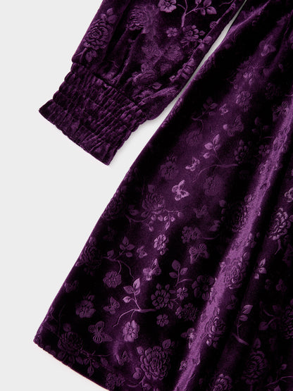 Asha Purple Floral Velvet Dress