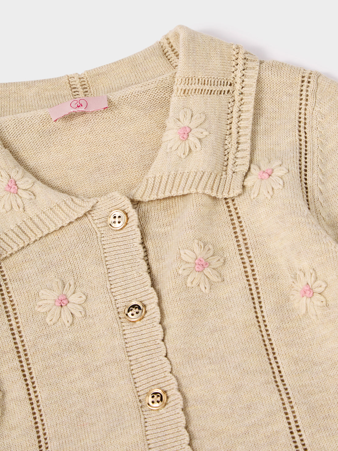 GWD Rita Beige Floral Hand Embroidered Knitted Dress