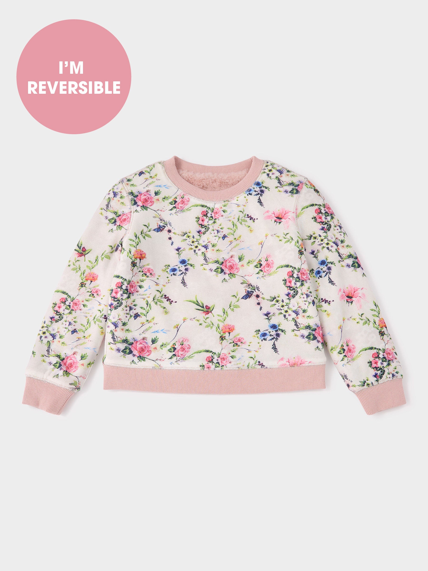 Faye Cathy Reversible Faux Fur and Floral Print Sweatshirt