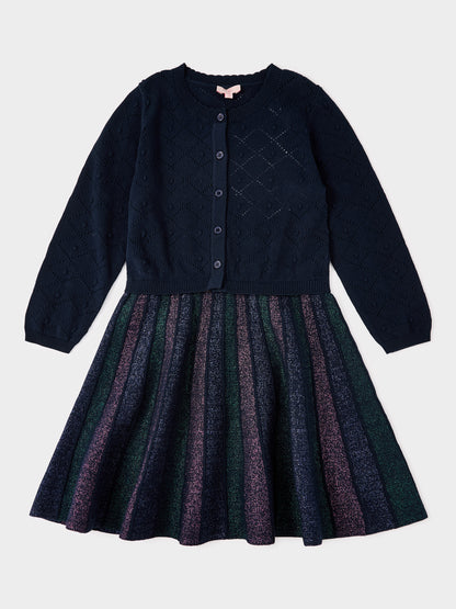 Vienna Navy 2-in-1 Dress with Multi Stripe Skirt