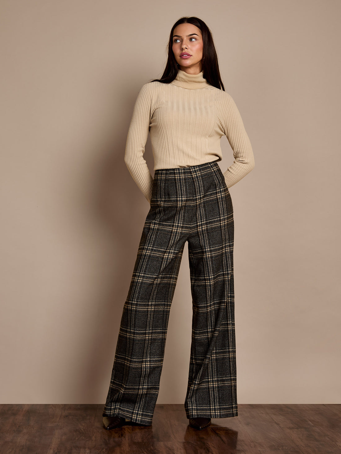 Aimee Brown Check Wide-Leg Trouser