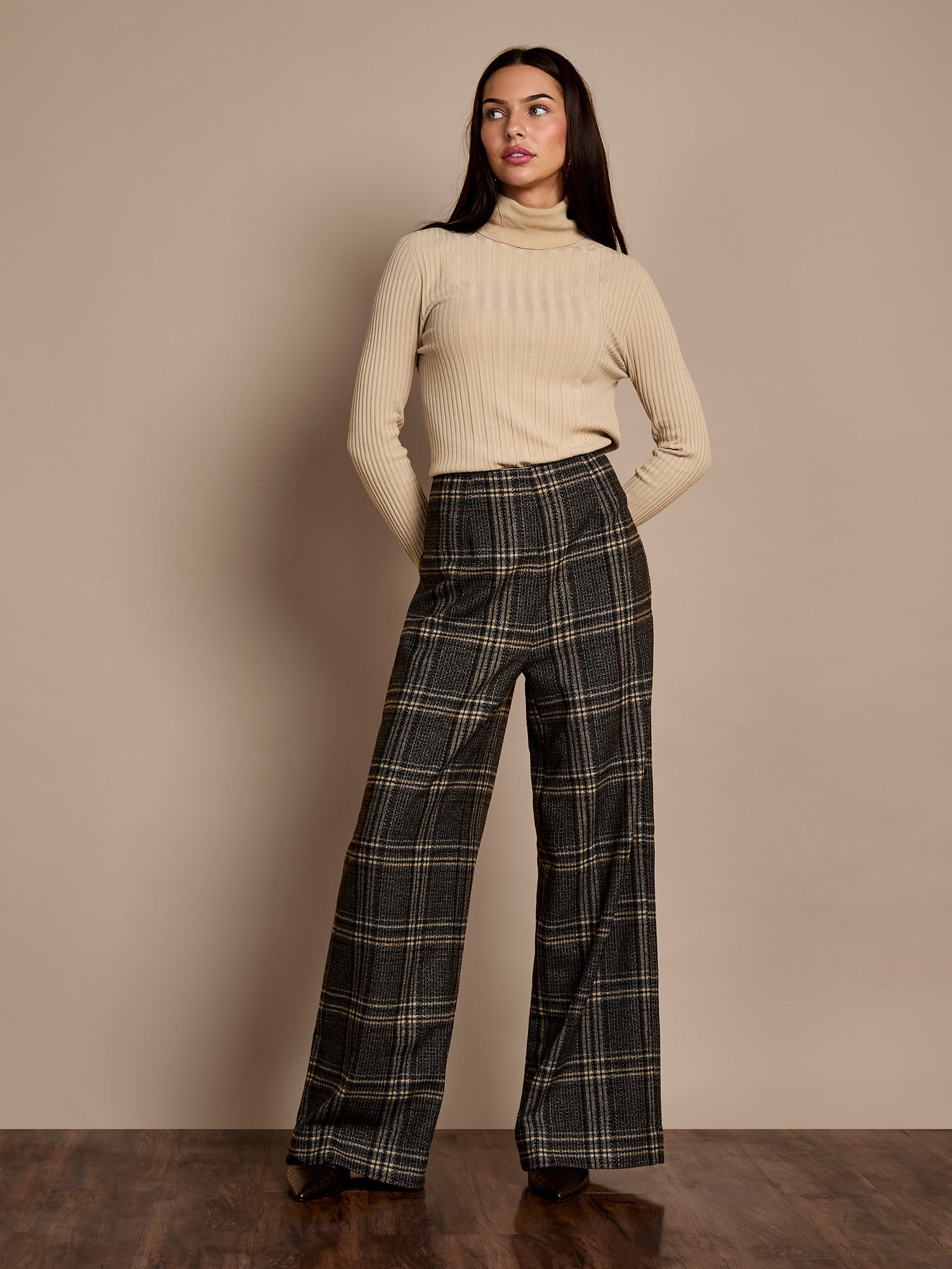 Aimee Brown Check Wide-Leg Trouser