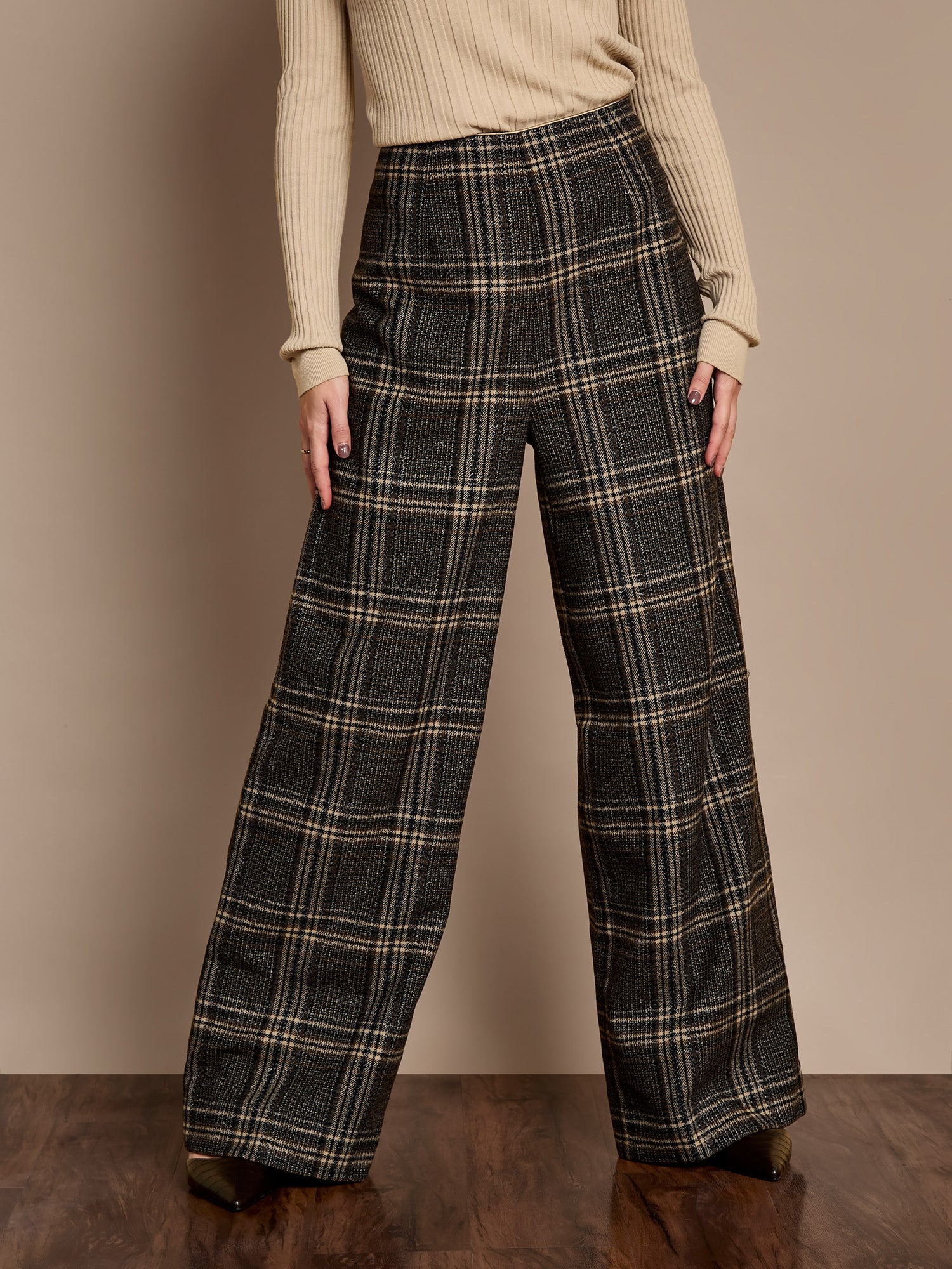Aimee Brown Check Wide-Leg Trouser
