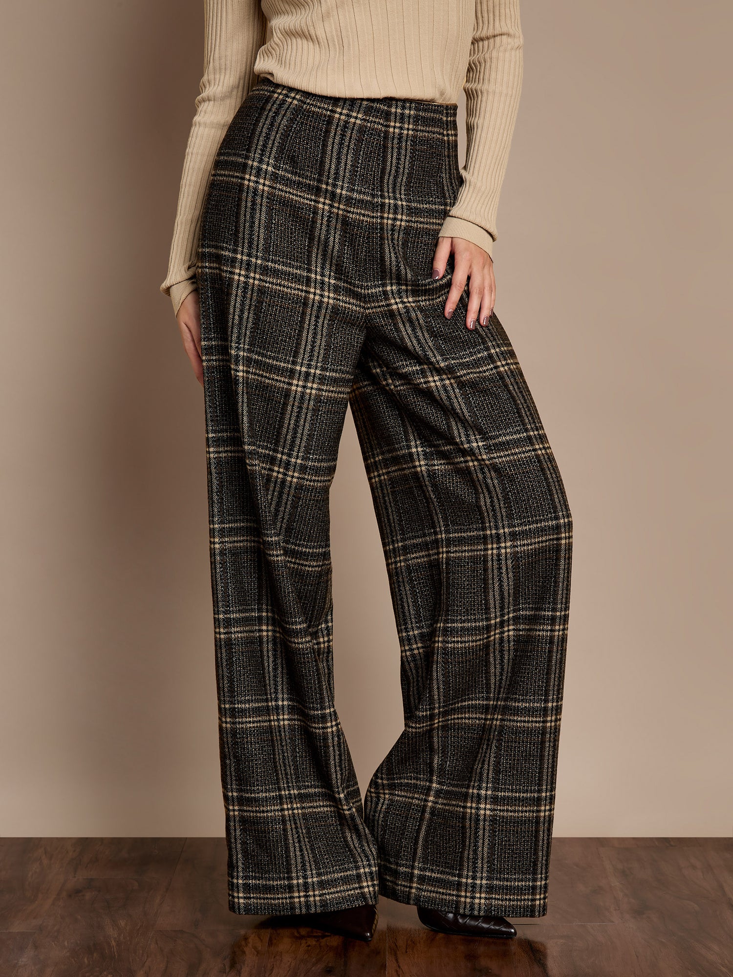 Aimee Brown Check Wide-Leg Trouser