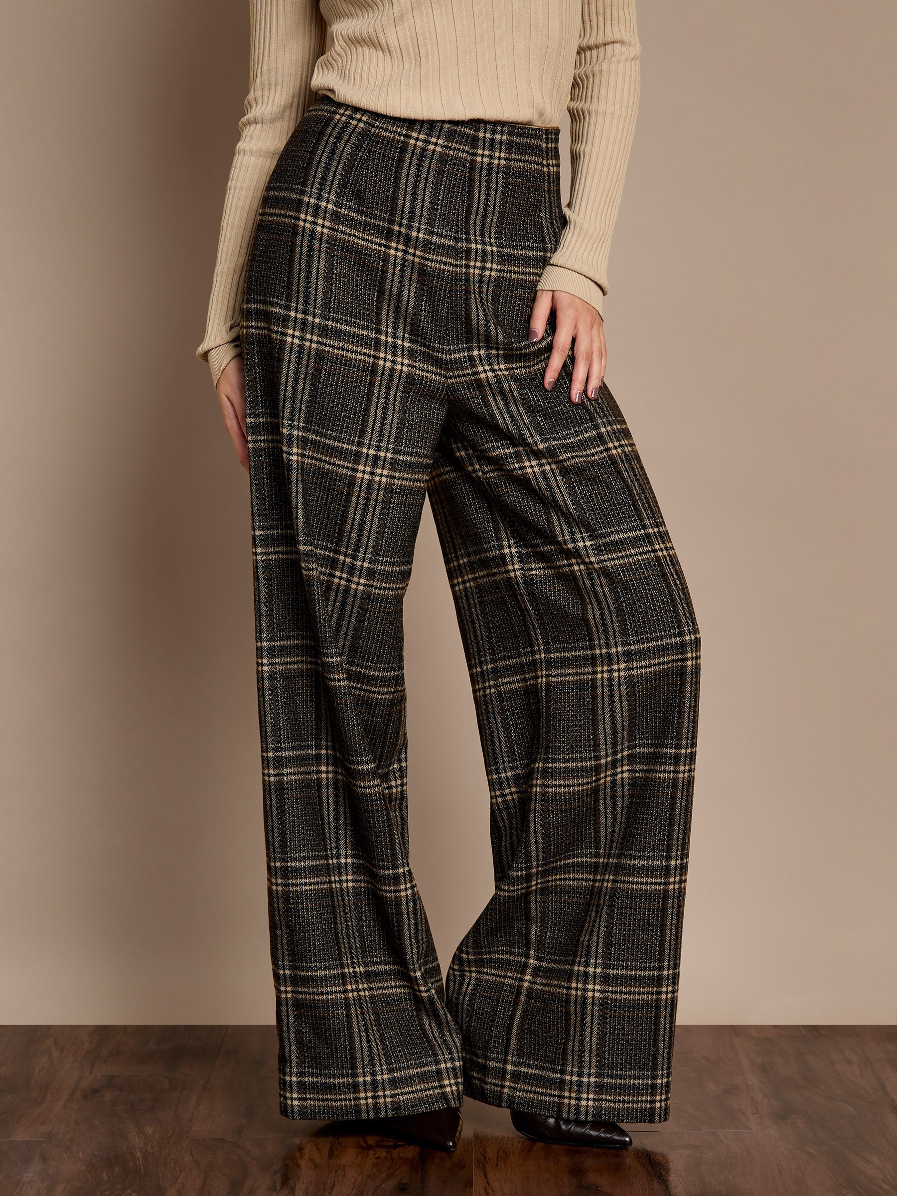 Aimee Brown Check Wide-Leg Trouser