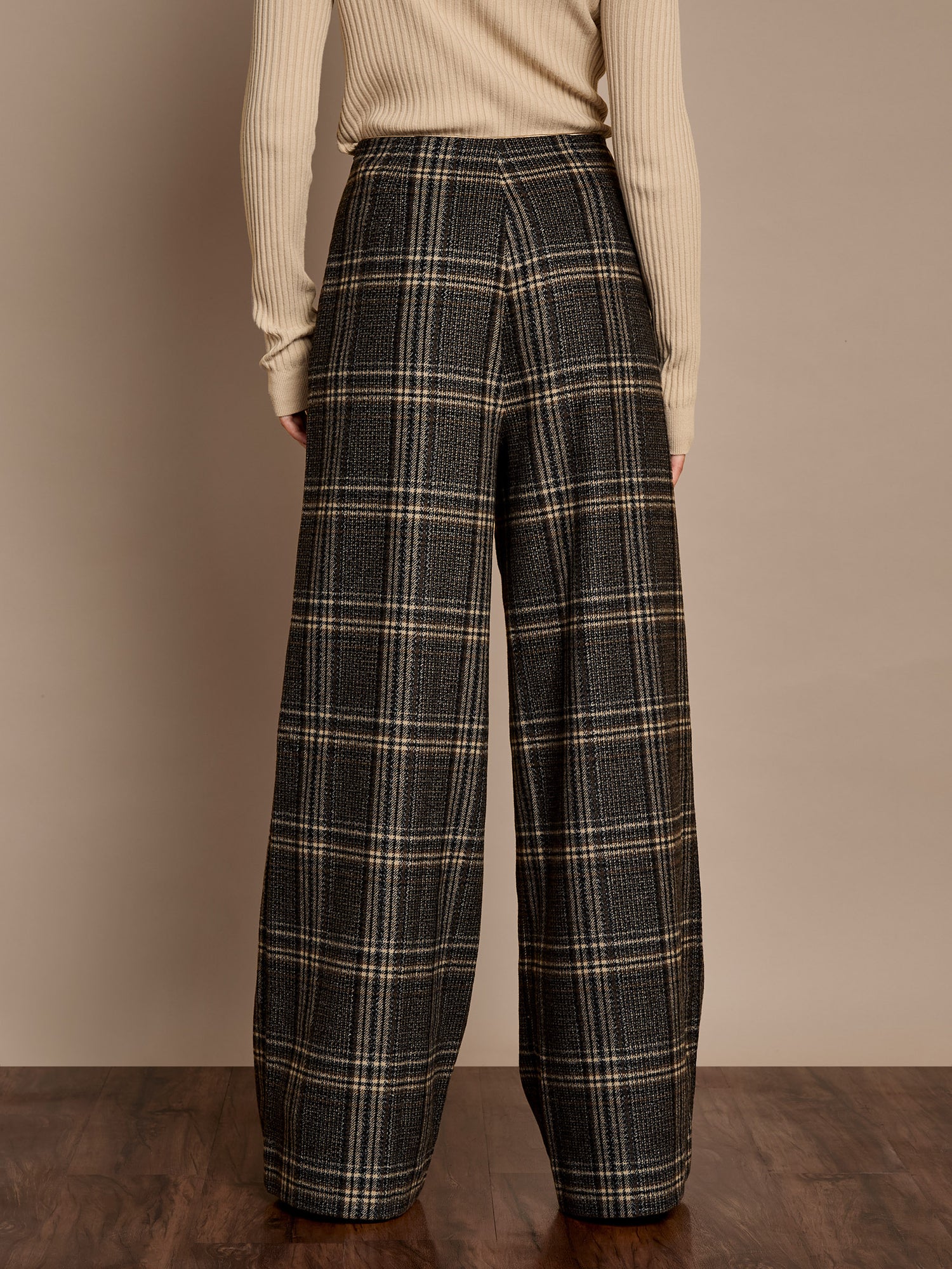 Aimee Brown Check Wide-Leg Trouser