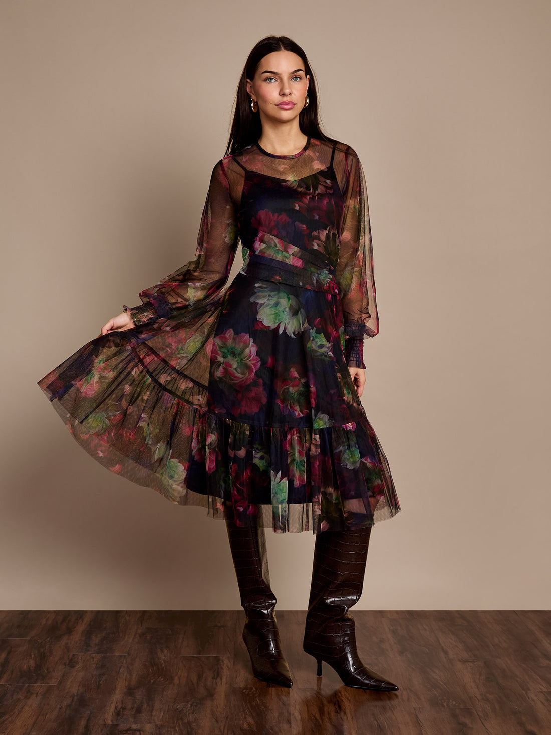 Bettina Floral Mesh Midi Dress