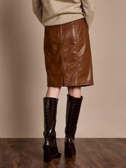 Carolyn Chestnut Faux Leather Midi Skirt