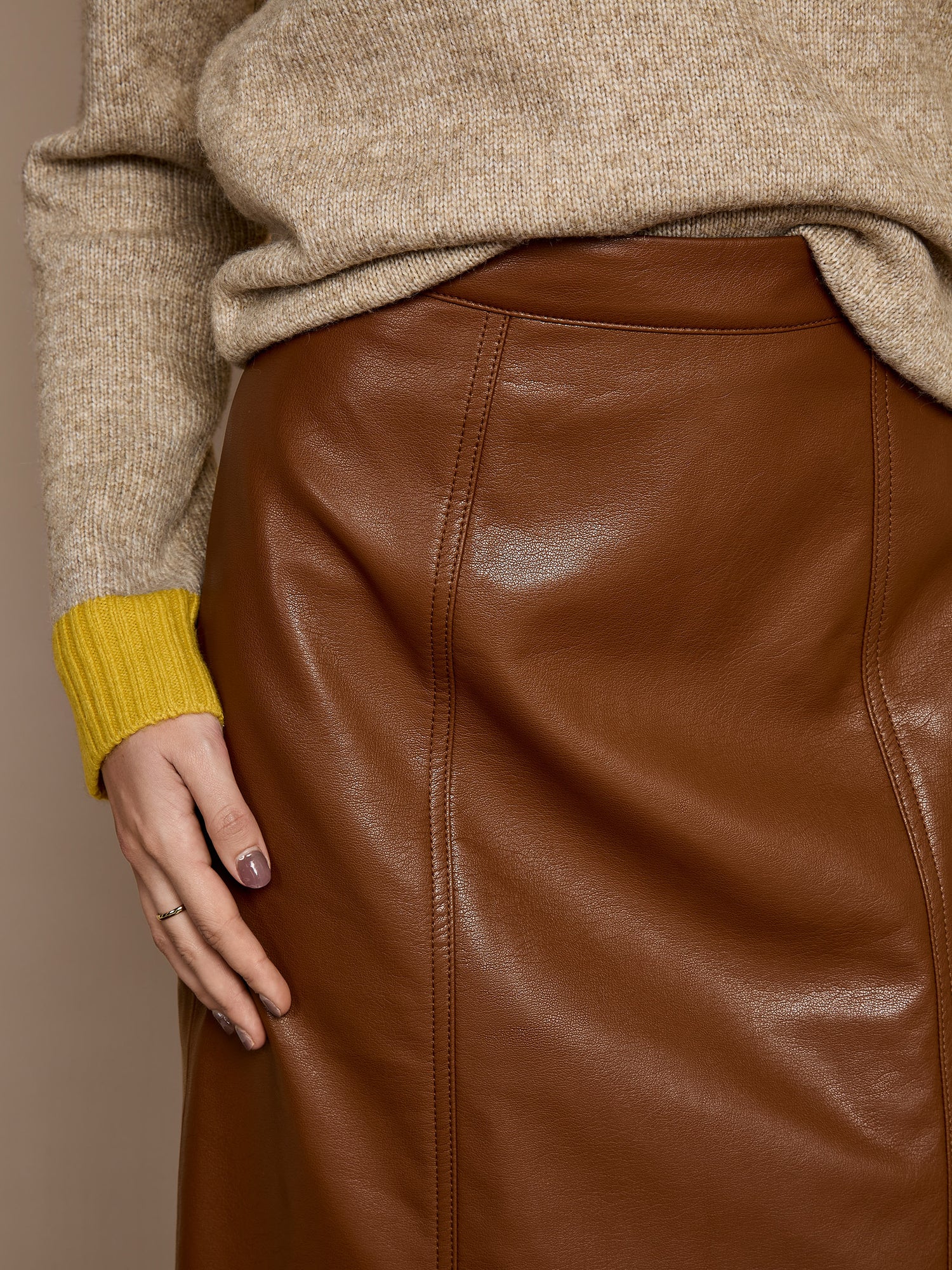 Carolyn Chestnut Faux Leather Midi Skirt