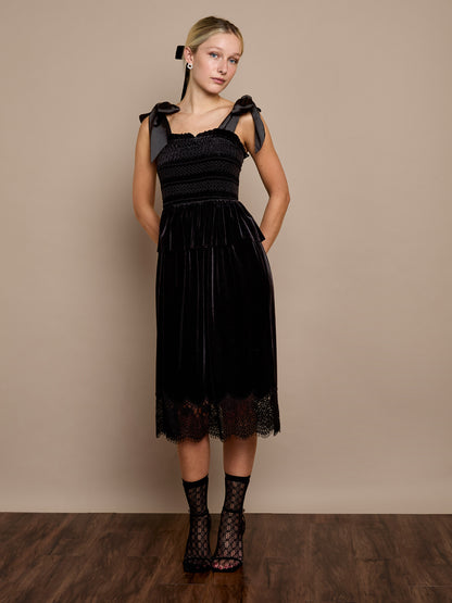 Cece Black Velvet Midi Dress