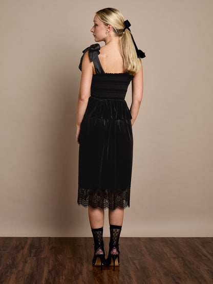 Cece Black Velvet Midi Dress