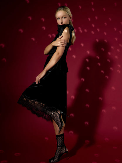 Cece Black Velvet Midi Dress