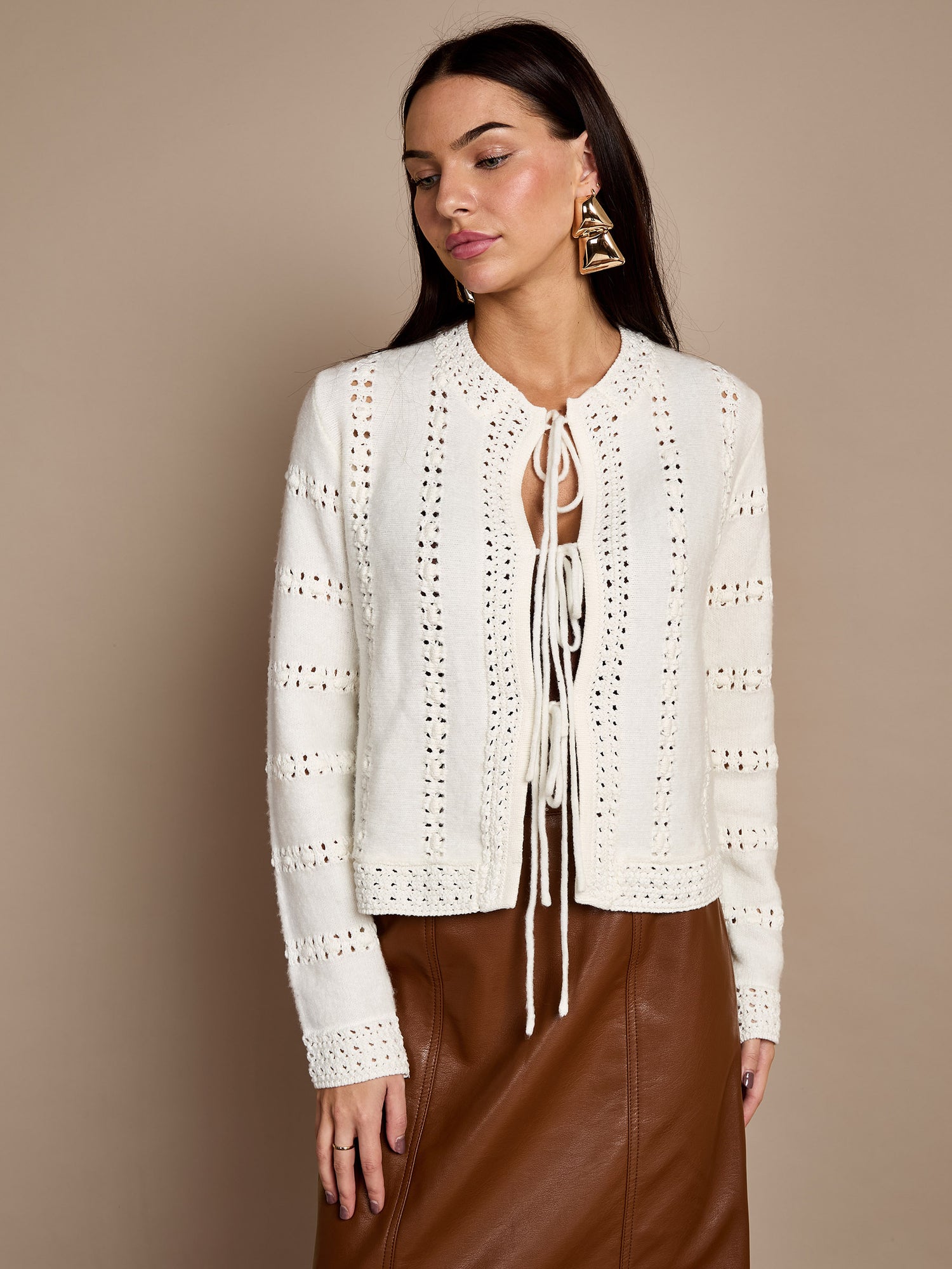 Rachel Cream Crochet Knit Cardigan